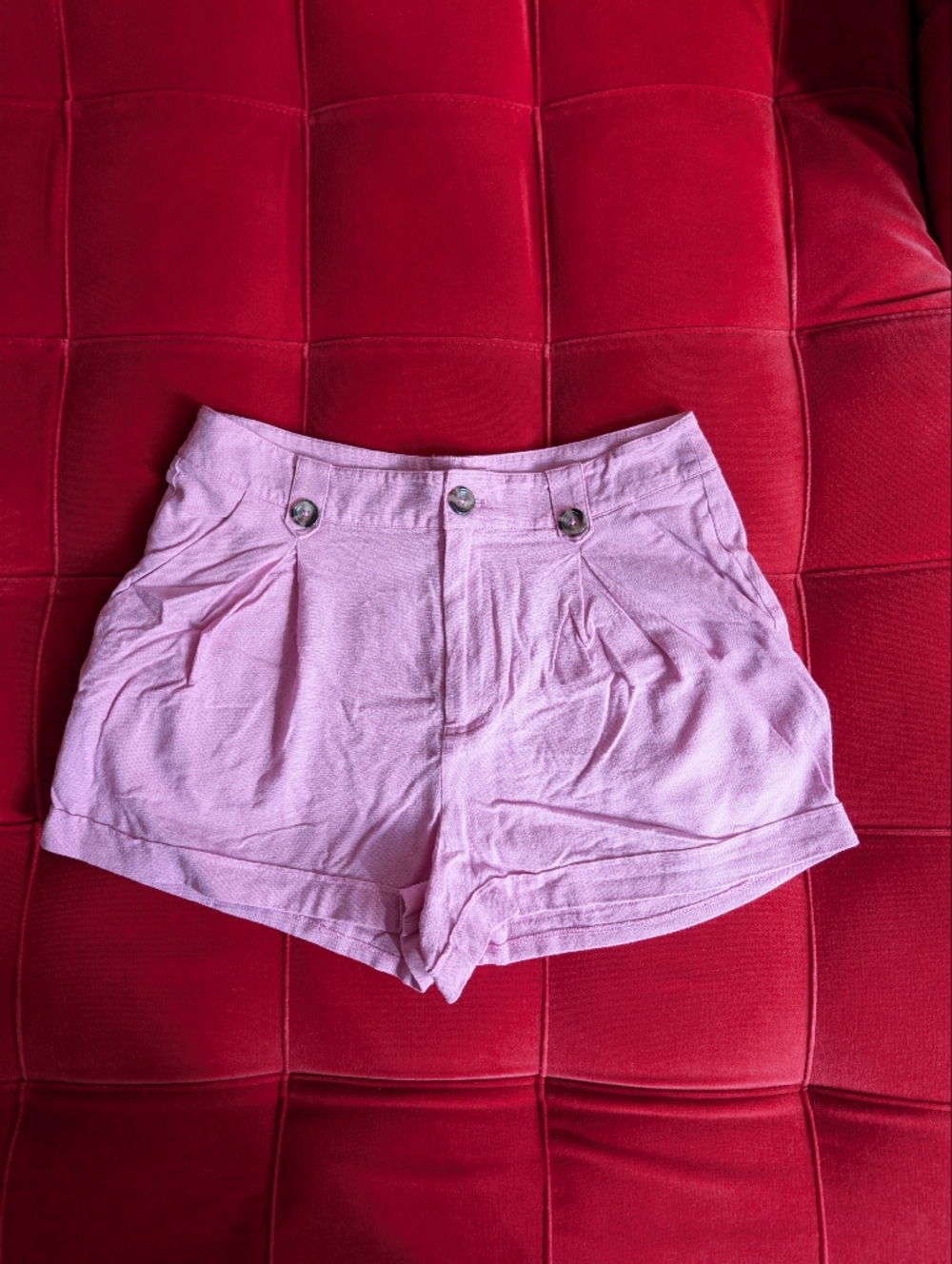 BCBGeneration Pink High-Waist Linen Blend Pleated Shorts